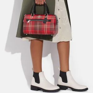 Coach CC147 Rowan Red/Black/Multi Plaid Satchel/Crossbody